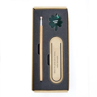 행운의 클로버&클래식 스터디 에디션 3종 세트 (키링+목재샤프+책갈피), 영문 세트 D (Lucky you)