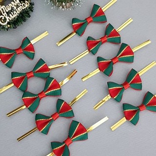 50개) 크리스마스 구츄리 미니 장식리본 빵끈리본 선물포장용품 완성리본 타이 리본 쿠키포장리본