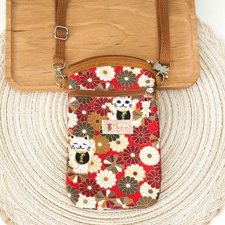 手機包 側背包 新款6.7寸斜挎手拎兩用手機包純棉布藝中老年隨身包小包包小挎包手機背袋, 紅色燙金雛菊