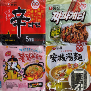 송라면) 라면 까르보불닭라면세트 신라면 5 짜파게티 5 까르보불닭 4 안성탕면 5 + 수정불맛김(4g), 1세트