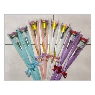 單支康乃馨香皂花，紅色粉色紫色可選，母親節贈品香氛裝飾，仿真花藝送禮首選, 白袋+粉色康乃馨-含花材, 1個