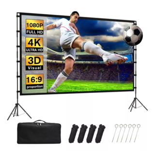 VEIDADZ 빔프로젝터 스크린 삼각대 세트 고밀도 폴리에스터 백색 주름방지 가정용/실외용 접이식 이동형 + 듀얼 삼각대+휴대용 가방 포함, 60형, 16:9