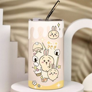 可愛烏薩奇保溫杯ins小眾咖啡杯兩用帶蓋吸管杯金屬不鏽鋼冰霸, 1個, YY603棒棒糖小八,-咖啡杯600ml