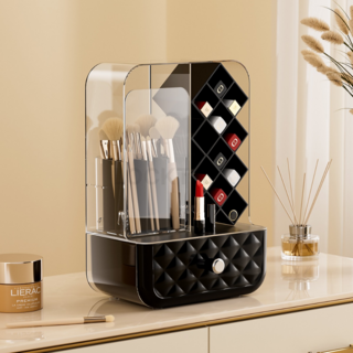 락톡마켓 립스틱 브러쉬 정리함 화장대 정리 오거나이저 메이크업 수납박스 투명커버 정리함, 모던 블랙, 1개