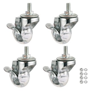 7.6cm(3인치) 스템 캐스터 휠 M8 25mm 스레드 스템 캐스터 휠 360도 회전 크리스탈 클리어 휠 카트 및 DIY 프로젝트용 부드러운 폴리우레탄 가구 바퀴, M8*15/ 사이드 브레이크, 2 인치