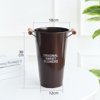 鐵藝木把花桶，深水養花桶，田園風鮮花插花桶, 咖色木把花桶-高30cm, 1個