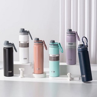 新款日式304不鏽鋼直身保溫杯 雙層真空保溫壺 創意戶外便攜運動水壺 馬卡龍色系隨身杯, 1個, 藍色,530ml