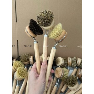 일노 주방 천연 블랙 삼 냄비 브러시 나무 긴 손잡이 설거지 브러시 주방 청소 기름 방지 냄비 손상 방지 브러시, 1개, 말털 긴손잡이 브러시