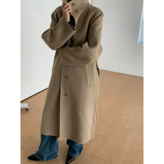 韓國代購 高領手工羊毛大衣 羊毛外套 女款高領立領設計感保暖時尚大衣