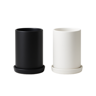 모던레시피 무광 원형 도자기 화분 세트 / 높은 디자인 / 블랙&화이트 / 인테리어 화분, 블랙, 1개