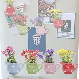 마그넷 4개 냉장고자석 귀여운 미니 냉장고꾸미기 3D 분재 창의적인 꽃자석, 도자기 화병
