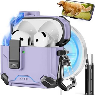 Pohgelan 에어팟 프로 3 케이스와 호환 클리닝 키트가 있는 마그네틱 자동 잠금 장치 Magsafe 커버와 호환 - 다크 그린, Airpods 4th, A-A-A-A-B-퍼플