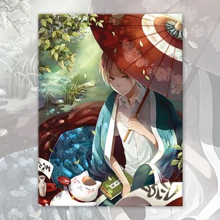 나츠메 우인장 3D보석십자수 캔버스형 DIY 키트 치유의 힘을 주는 귀여운 만화 캐릭터로 행운과 행복을 불러오는 인테리어 벽 장식용 액자형 그림, 사람 3, 30*40cm (액자 없음), 1개