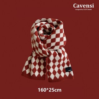 Cavensi 聖誕新年紅色圍巾 格紋針織毛線圍脖 聖誕禮物 過年圍巾
