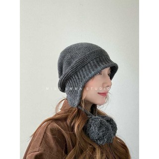 全羊毛針織帽 秋冬兔毛護耳帽 毛線帽子 飛行員帽 甜美可愛 新竹出貨