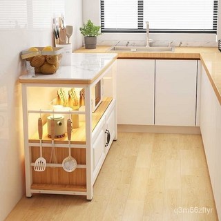 巖闆置物架落地新款儲物櫃家用切菜桌移動操作臺微波爐雙層桌櫃子, 白岩板+白板+白架+白門,70*40*80