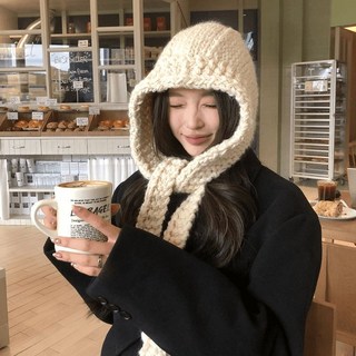 精選好物秋冬季氛圍感手工針織巴拉克拉法帽女 韓版簡約百搭防寒保暖毛線帽 穿搭保暖針織帽 韓流加厚帽子