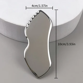 1pc 스테인레스 스틸 guasha 보드치아 휴대용 실용적인 금속 긁는 도구와 얼굴 마사지 스크레이퍼, 01 silver, 01 Silver