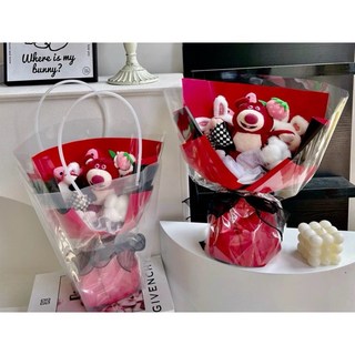 超暖心台灣現貨IG網美同款波波球花束 草莓熊熊抱哥 生日禮物送男女朋友情人節交換禮物教師節禮物畢業禮物, 新款草莓熊+禮物袋, 1個