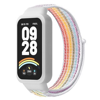 오네꼬네 샤오미 미밴드9 액티브 호환 일체형 스트랩 벨크로 나일론 찍찍이 밴드 시계줄, 1개, 레인보우