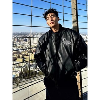 美式撲克刺繡 寬鬆休閒情侶夾克 春秋棒球服 皮衣外套 大尺碼