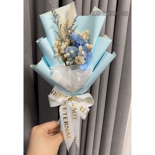 孤總蔥花創意花坊乾燥花束 永恆的愛, (25cm)太陽玫瑰繡球滿天星(藍)