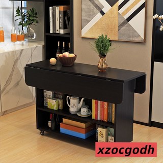 北歐輕奢折疊桌子 餐桌 切菜桌 中島臺 多功能傢用小戶型折疊餐桌可移動廚房儲物櫃客廳邊櫃 收納櫃 儲物架 置物櫃, 100*80黑胡桃色單桌（圓角）