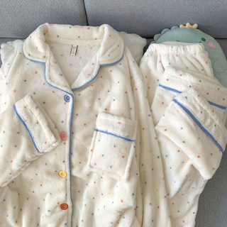 法蘭絨秋冬新款可愛女生保暖加厚甜美kitty貓寬鬆睡衣套裝可外穿Doly