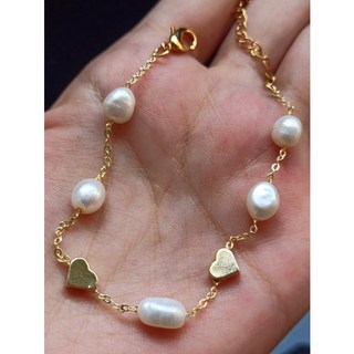 巴洛克珍珠米珠手鍊 - 天然淡水珍珠 愛心滿天星設計 14K包金