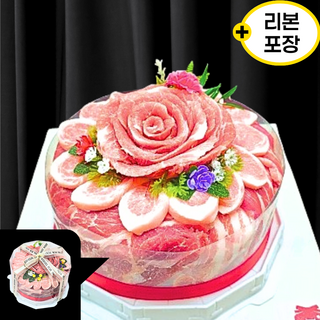 하루정육] 한돈케이크 1400g 모듬구이세트 선물용 고기케익, 1세트, 축하토퍼+리본포장