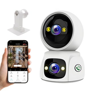 RUN기술 스마트 홈캠 400만화소 회전형 실내용 듀얼 홈카메라, 화이트