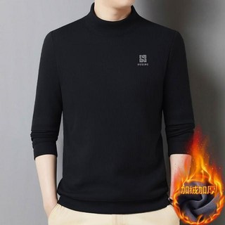 長袖上衣秋冬半高領百搭上衣純色毛衣打底衫男士休閒發熱衣素色大學T加絨加厚內搭保暖衣防風防寒內舒適時尚套頭抓絨刷毛上衣