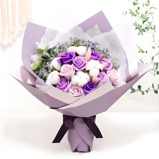 早晨香氣 人造棉花香皂花混合花束, 1個, 紫色