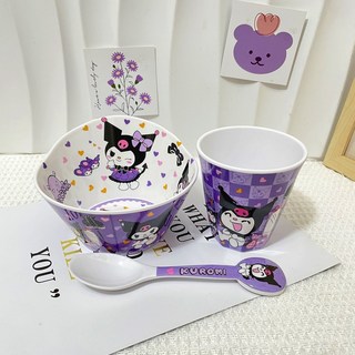 庫米米兒童餐具套裝 可愛卡通圖案餐盤 防燙分格餐盤 學生餐具 寶寶餐盤, 【深紫】洛米造型碗+中杯+勺子, 1個