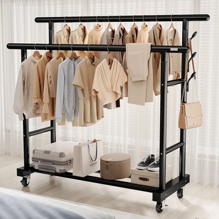 유니홈 튼튼한 프리미엄 2단 이동식 행거 대용량 옷걸이 스탠드 행거 28mm, 블랙