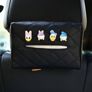 車用面紙盒 紙巾盒車載抽紙盒 創意汽車抽紙袋 懸掛式座椅面紙盒 PU皮革, 唐老鴨男唐老鴨女, 1個