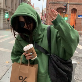 韓版加絨帽T 連帽衛衣 女秋冬新款寬鬆上衣