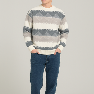 휘잇 남성 도톰한 스웨터 니트 자카드 라운드넥