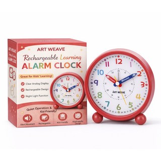 아트위브 시계공부 학습겸용 컬러풀 알람 탁상시계, 라운드 레드