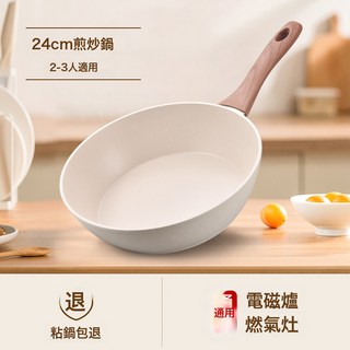 加厚麥飯石不粘鍋炒鍋家用平底鍋牛排煎鍋電磁爐燃氣竈適用炒菜鍋, 24cm圓煎鍋無蓋【不粘】:1個