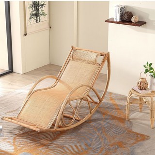 臺灣出貨 搖搖椅 搖椅 躺椅 午睡椅 陽臺休閒椅 真藤搖搖椅 藤編躺椅懶人椅, 1個, 藤席原色搖椅+竹麪茶幾
