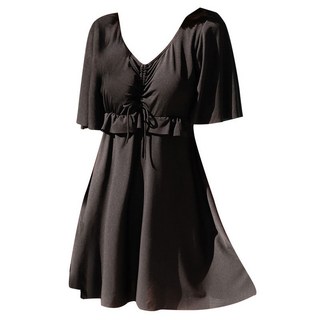 大尺碼泳衣 黑色 素色加大泳裝 泡溫泉 媽媽泳衣 遮手臂泳衣 寬袖 大寬擺 連身裙 連身泳衣 人魚朵朵, 單一尺吋