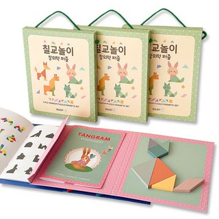 유아 자석 칠교 놀이 원목 교구 교재 도형 퍼즐 블럭 장난감 선물 답례품 포장 세트, 1개, 핑크