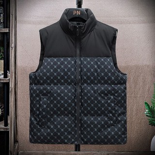 印花情侶款羽絨棉馬甲 男士立領背心 青年休閑外套