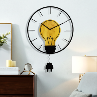 모던 아크릴 전구 디자인 무소음 인테리어 벽시계, 블랙, 1개