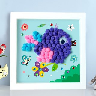 毛球貼畫 DIY手作材料包 黏貼畫 兒童美術 美勞 兒童節 聖誕節 萬聖節 生日禮物 禮物 團康 手作 DIY 材料包 我家有隻貓, 1個, 8.小鳥