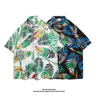 2025新款短袖花襯衫男國潮港風復古情侶寬鬆夏威夷度假沙灘襯衣女