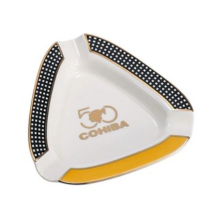 COHIBA 50週年紀念三角雪茄煙灰缸 台灣公司貨 陶瓷菸灰缸 便攜雪茄盤, 1個, 白色 盒裝, 白色