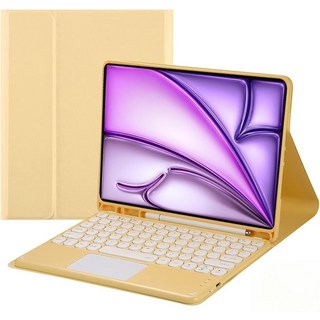 AnMengXinLing 아이패드 에어 13인치 (M3/M2)/프로 12.9인치(3/4/5/6세대)용 키보드 케이스 펜슬 홀더 포함 멀티 터치 트랙패드가 있는 마그네틱 탈착, Air 13(M3/M2)&Pro 12.9(3/4/5/6, 옐로우