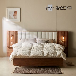 장인가구 로시 패브릭 템바보드 호텔식 수납 침대 Q 협탁1+7존독립, 일반형(오크)